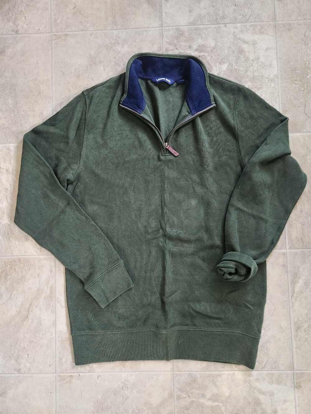 Lands' End Men's Olive Green Quarter-Zip Sweater - Size Medium Tall